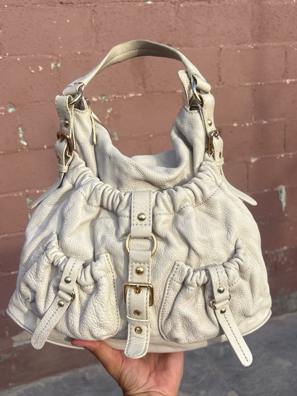 vintage Michael Kors Jennings slouchy hobo shoulder bag in cream leather